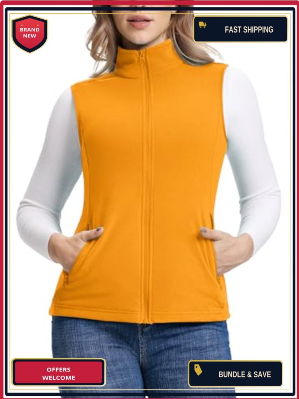 Ultra Soft Fleece Zip Up Vest with Pockets for Active Women